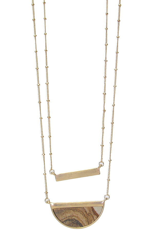 DOUBLE LAYER METAL BAR AND STONE NECKLACE