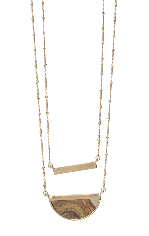 Double layer metal bar and stone necklace