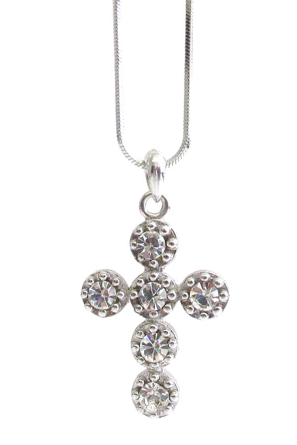 WHITEGOLD PLATING CRYSTAL CROSS PENDANT NECKLACE