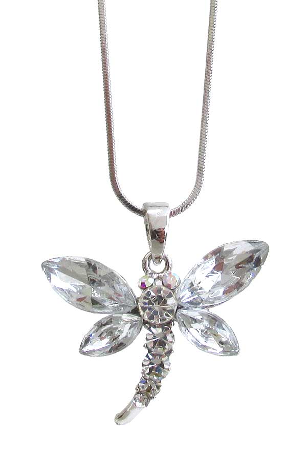 WHITEGOLD PLATING CRYSTAL DRAGONFLY PENDANT NECKLACE