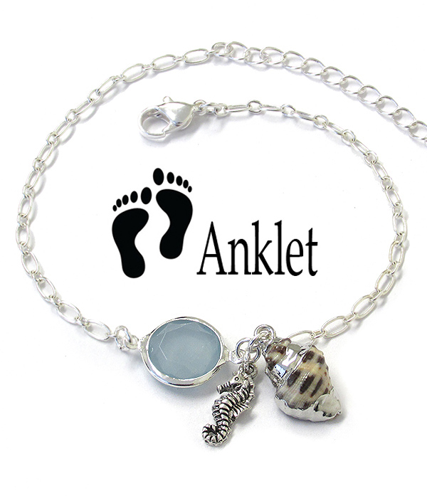 SEALIFE THEME NATURAL SHELL ANKLET - SEA HORSE
