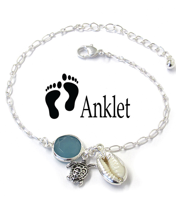 SEALIFE THEME NATURAL SHELL ANKLET - TURTLE