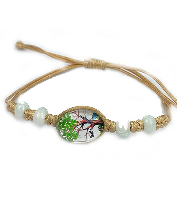 DRY FLOWER AND TREE CABOCHON PULL TIE BRACELET