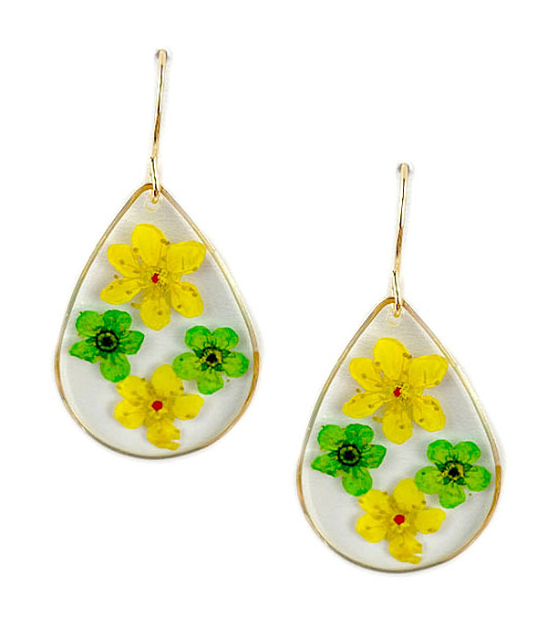 DRY FLOWER TEARDROP CABOCHON EARRING