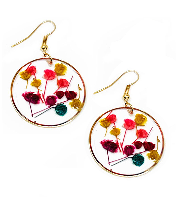 DRY FLOWER DISC CABOCHON EARRING