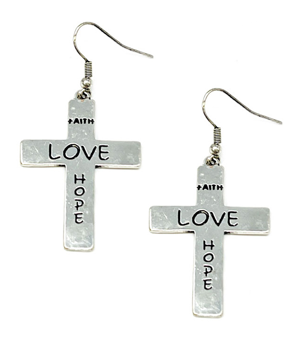 RELIGIOUS INSPIRATION CROSS EARRING - FAITH LOVE HOPE