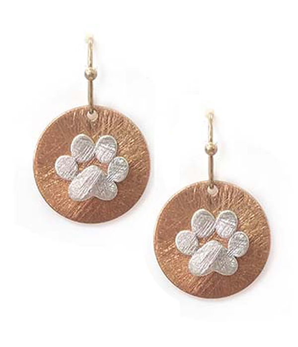 PET LOVERS THEME SCRATCH METAL DISC EARRING - PAW