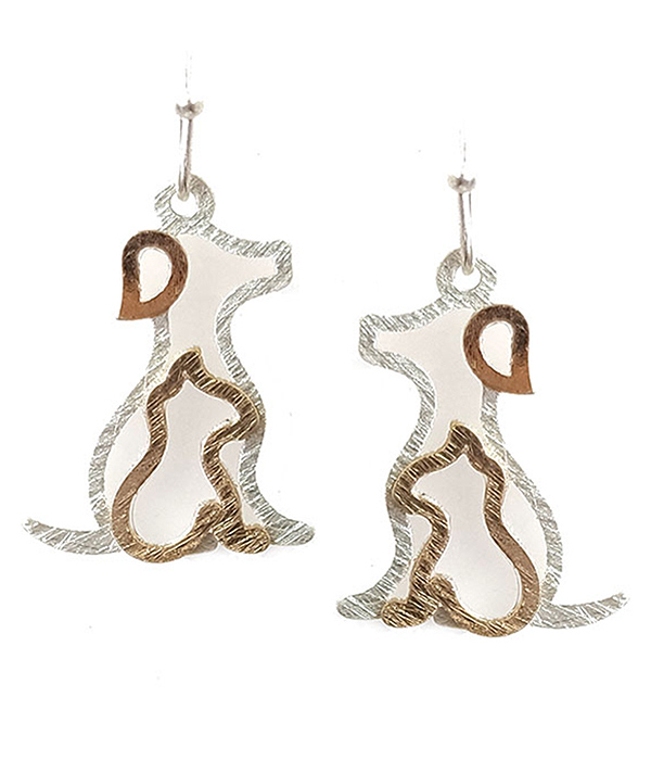 Pet lovers theme scratch metal disc earring - dog - brass metal
