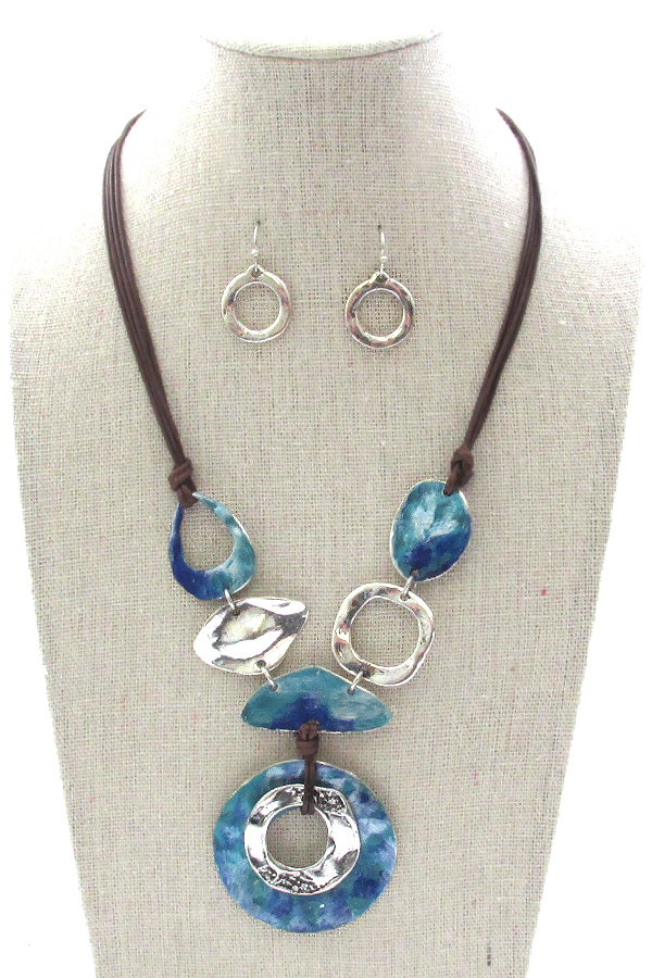 Patina ring pendant and cord necklace set