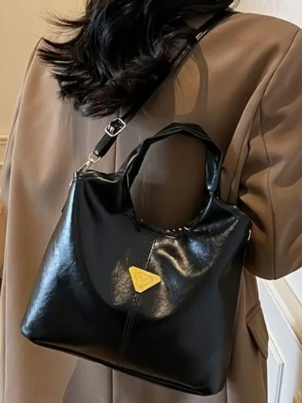 Vintage commeter tote bag - buckle closure leatherette material