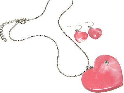 Crystal post marble heart necklace and earring set