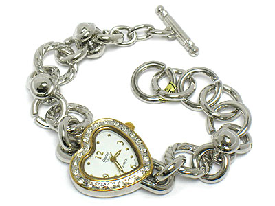 Crystal deco heart face toggle watch