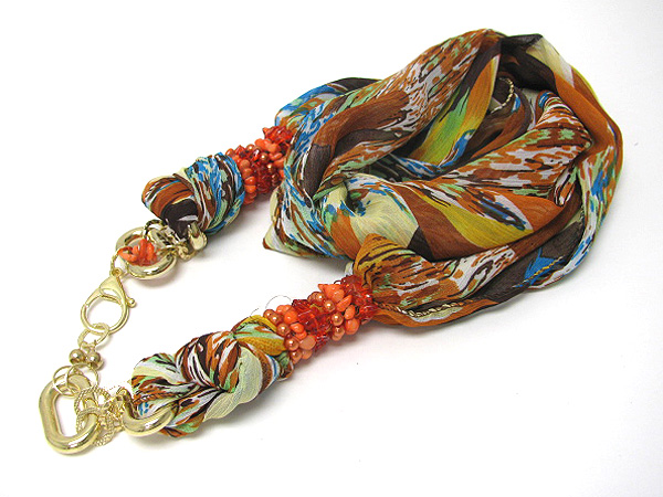 Multi colors small metal drop and seed beads scarf