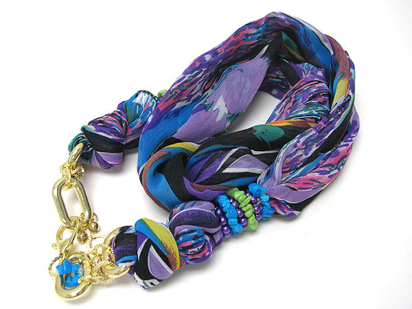 Multi colors small metal drop and seed beads scarf