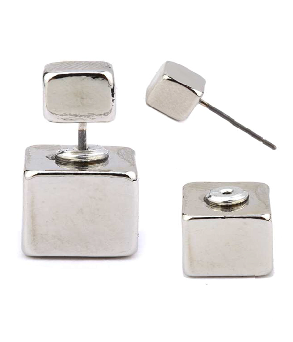 Simple metal cube double sided front and back earring