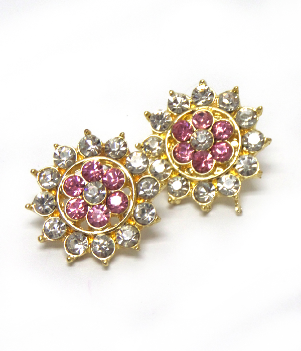 Flower with multi size crystals earrings