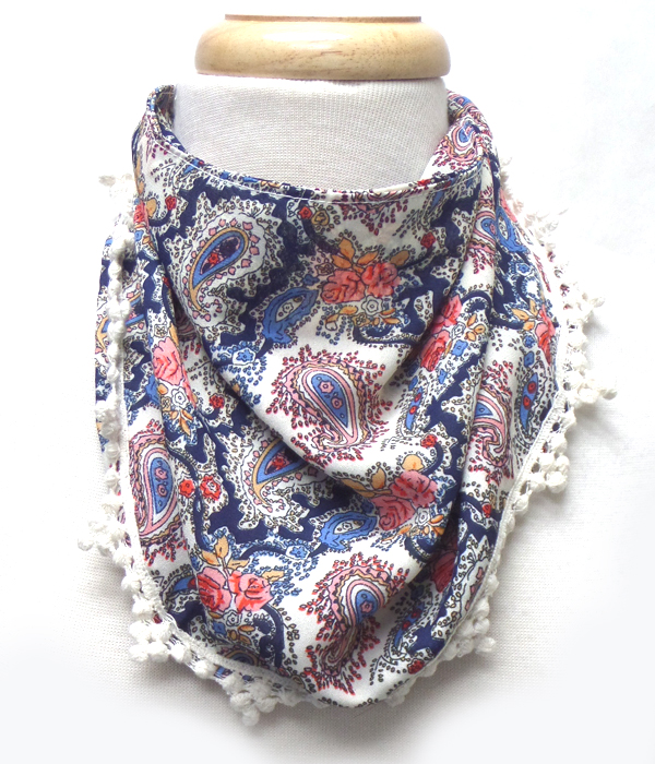 Multi flower pattern lace edge bib scarf