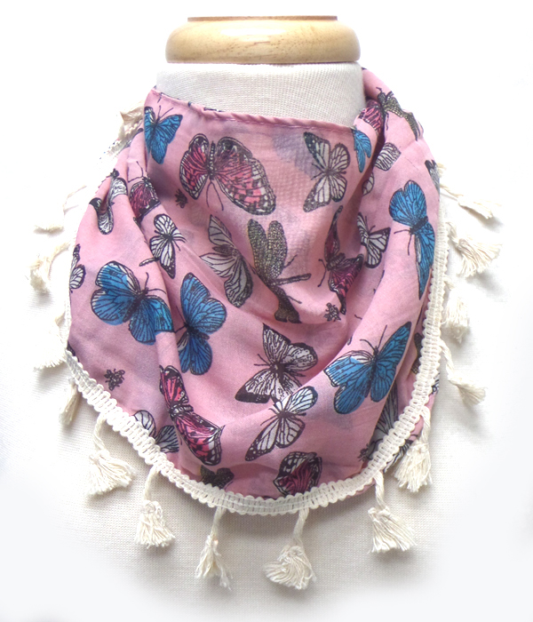 Butterfly pattern fabric tassel drop bib sacrf