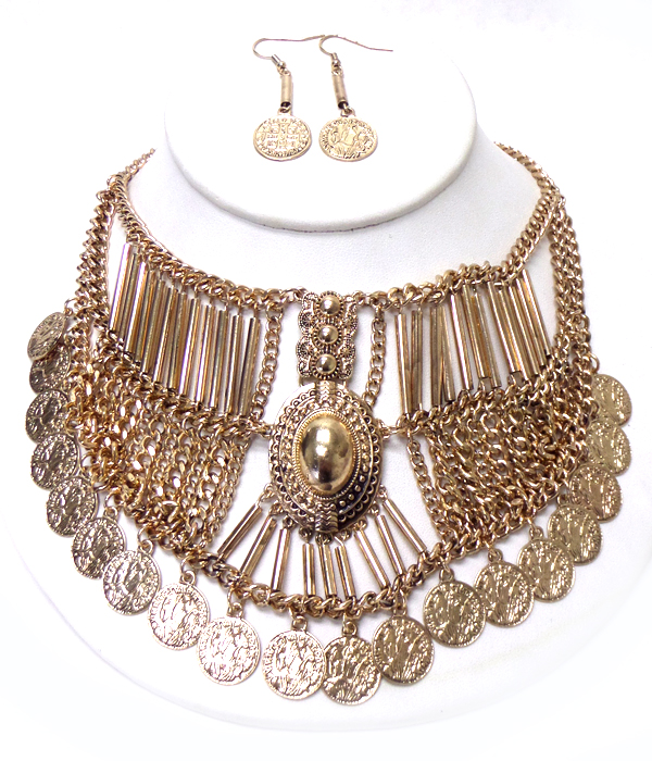 Baroque style bold layer chain with coin drop necklace set