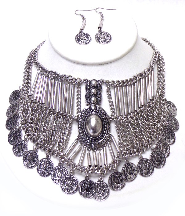 Baroque style bold layer chain with coin drop necklace set