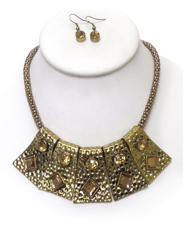 Crystal and metal bar link drop necklace set