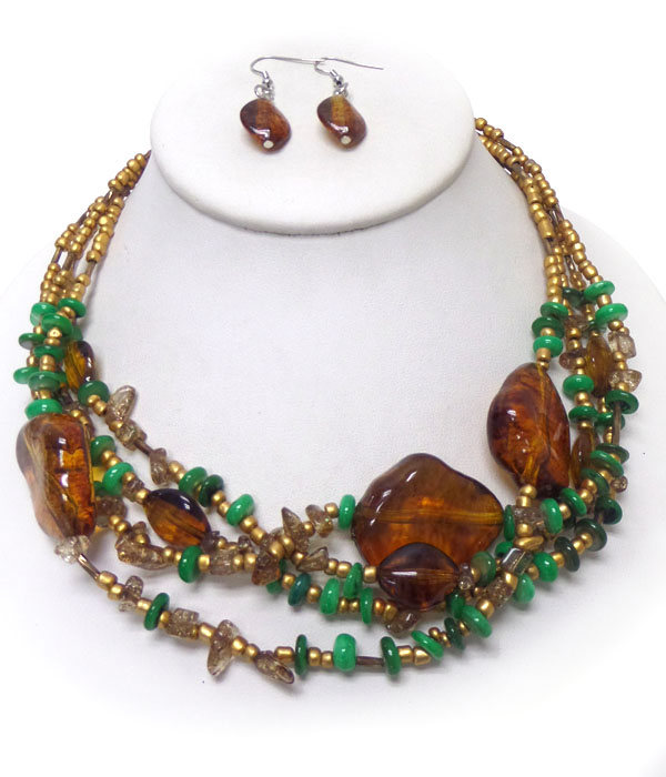 Natural shape resin and chip stone necklace set