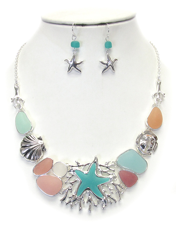 Sealife theme and sea glass necklace set