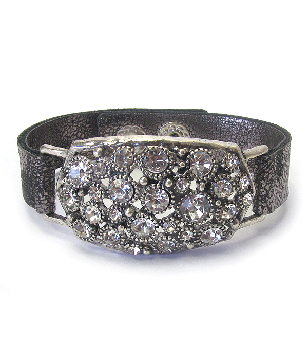 Crystal pendant leatherette band bracelet