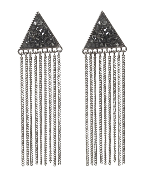 Crystal triangle and multi fine chain drop earring