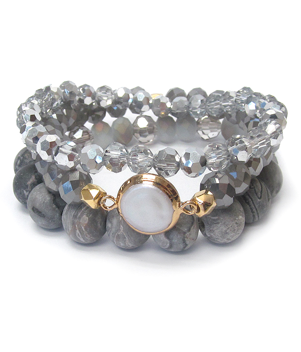 SEMI PRECIOUS STONE TRIPLE STRETCH BRACELET - CRAZY JASPER