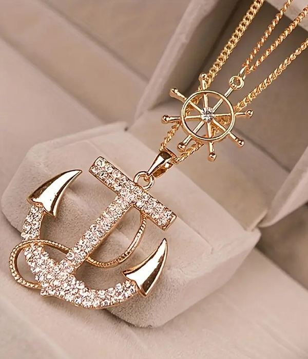 Nautical theme double layer anchor necklace