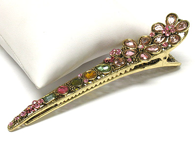 Crystal and glass deco flower large hair clip