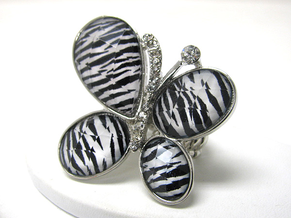 Crystal deco animal pattern butterfly stretch ring