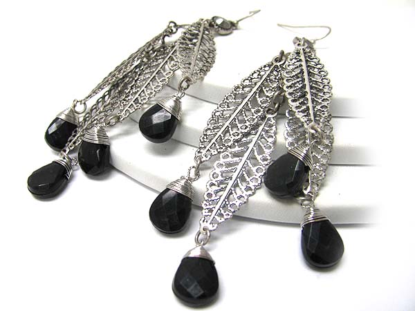 Glass edge leaves drop earring