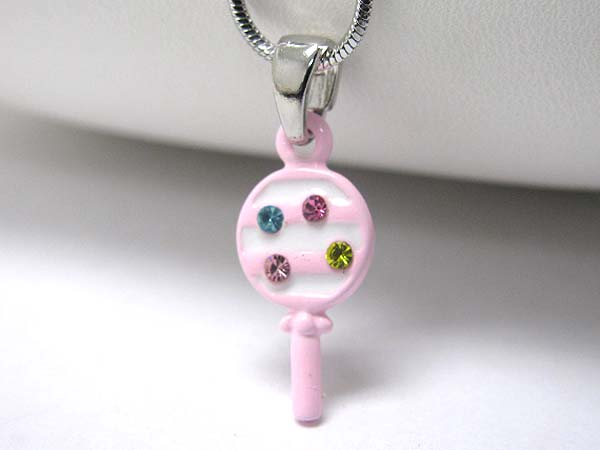 WHITEGOLD PLATING CRYSTAL STUD ROLLY POP PENDANT NECKLACE
