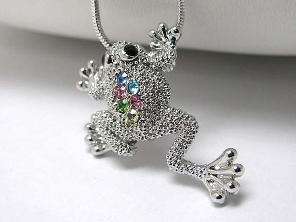 Made in korea whitegold plating crystal stud frog pendant necklace