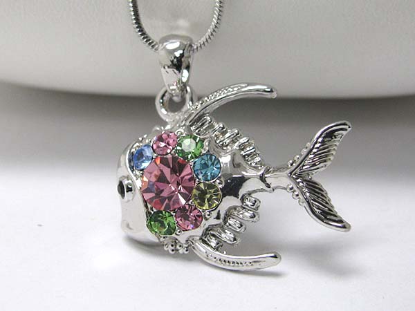 Made in korea whitegold plating crystal stud tropical fish pendant necklace
