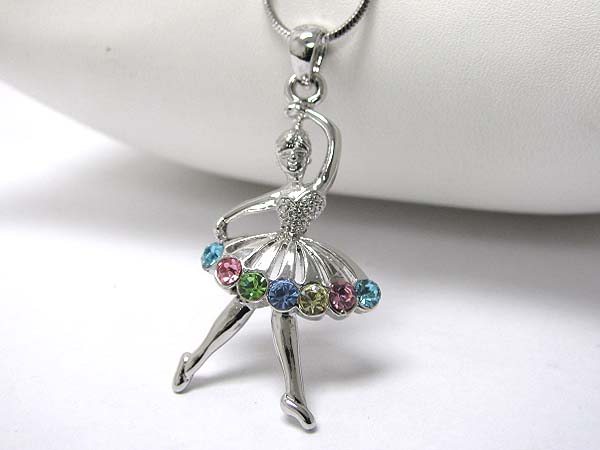 Made in korea whitegold plating crystal stud ballerina pendant necklace