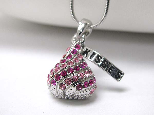 Made in korea whitegold plating crystal stud chocolate pendant necklace