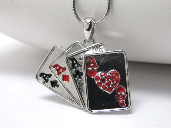 Made in korea whitegold plating crystal stud casino theme pendant necklace