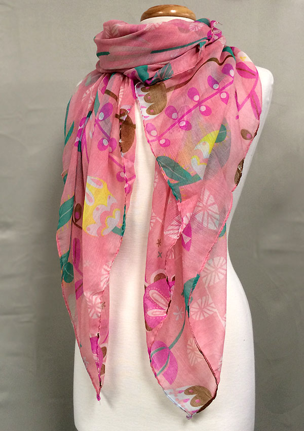 Garden theme flower and leaf print scarf