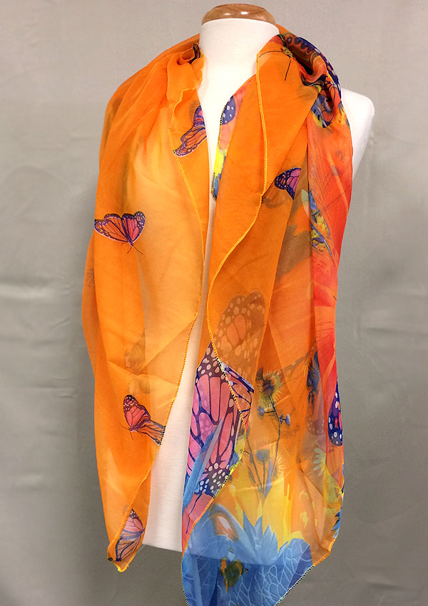 Gradient color and butterfly print scarf