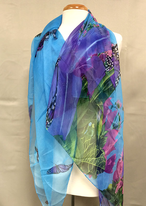 Gradient color and butterfly print scarf