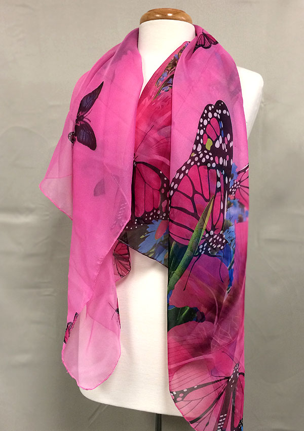 Gradient color and butterfly print scarf