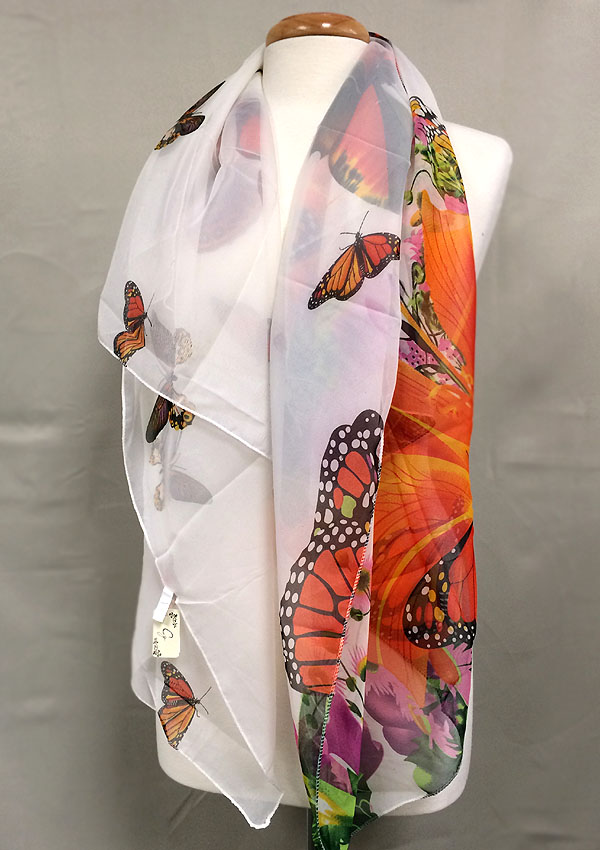 Gradient color and butterfly print scarf