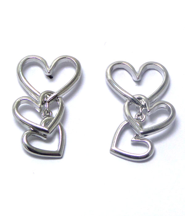 Triple heart link drop earring -valentine