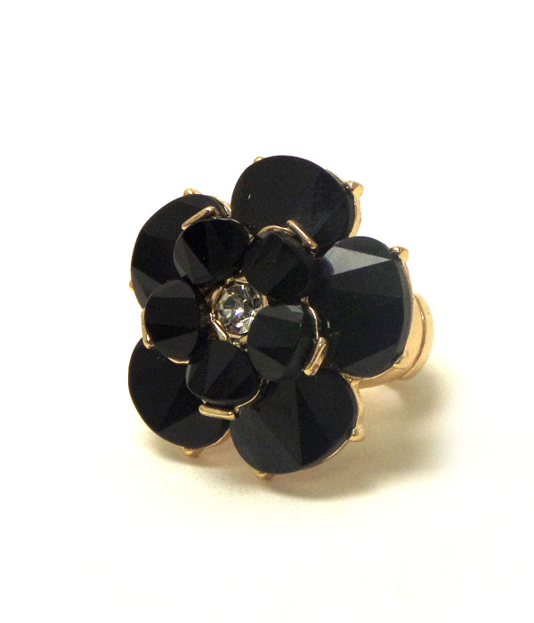 Acrylic stone and crystal center flower stretch ring