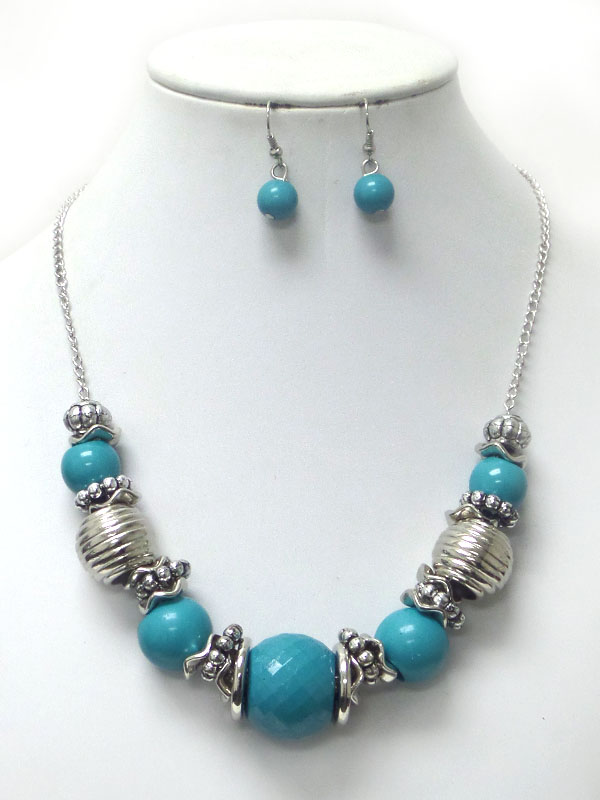 Acrylic and metal ball link necklace earring set
