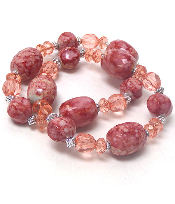 Marble print bead double stretch bracelet