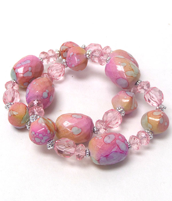 Marble print bead double stretch bracelet